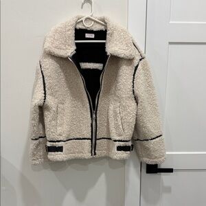 Pink Lily Cream Teddy Jacket with Black Accents